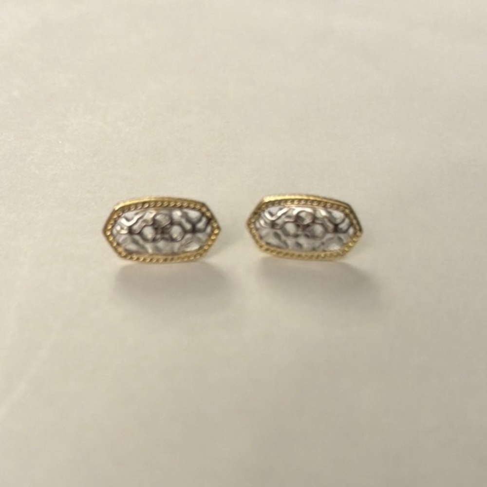 Kendra Scott Gold and Silver Floral Hexagon Stud Earrings - Women Jewelry